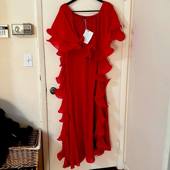 Asymmetric Badgley Mishka Red Chiffon Dress with Ruffles Size10 - Picture 2 of 7